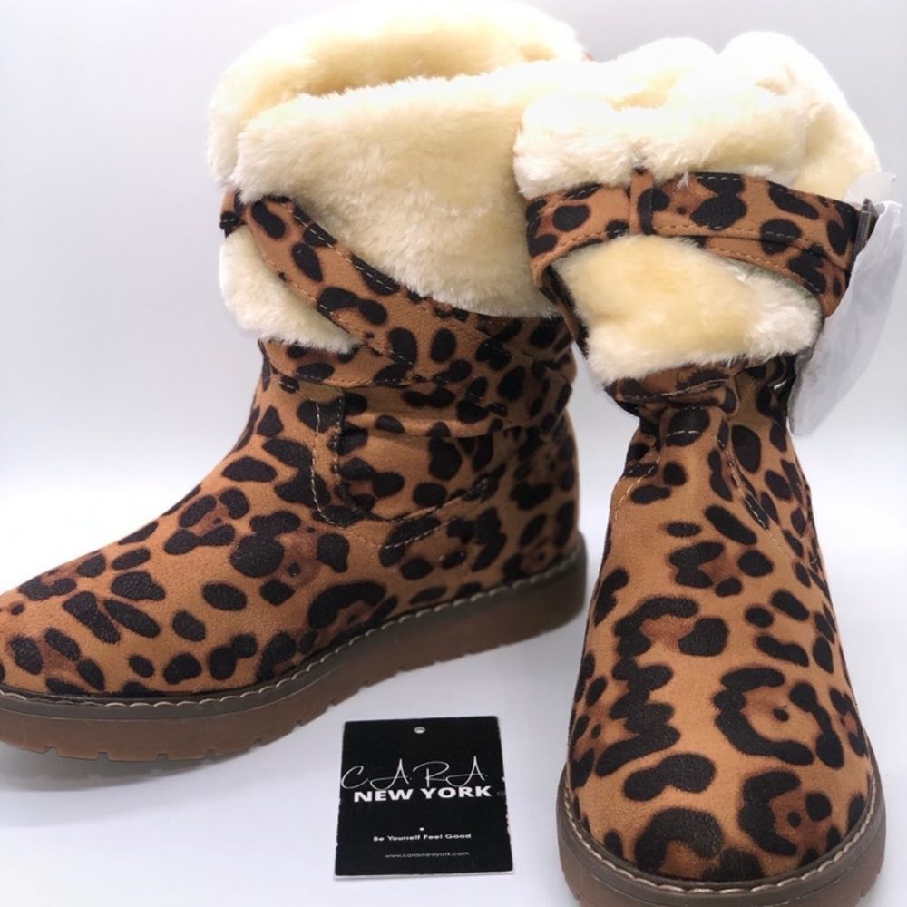 Dream Pairs Girls Winter Animal Print Fuzzie Boots